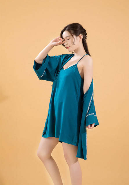 Women Satin Nightgown and Robe Set