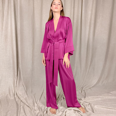 Women Satin Robe and Pant  Set