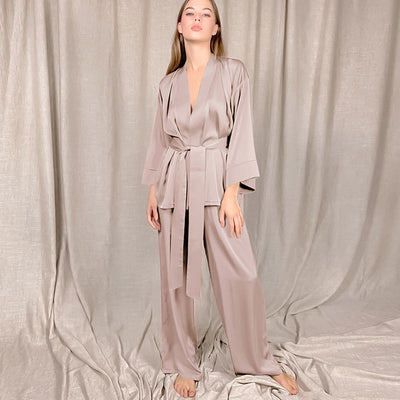 Women Satin Robe and Pant  Set