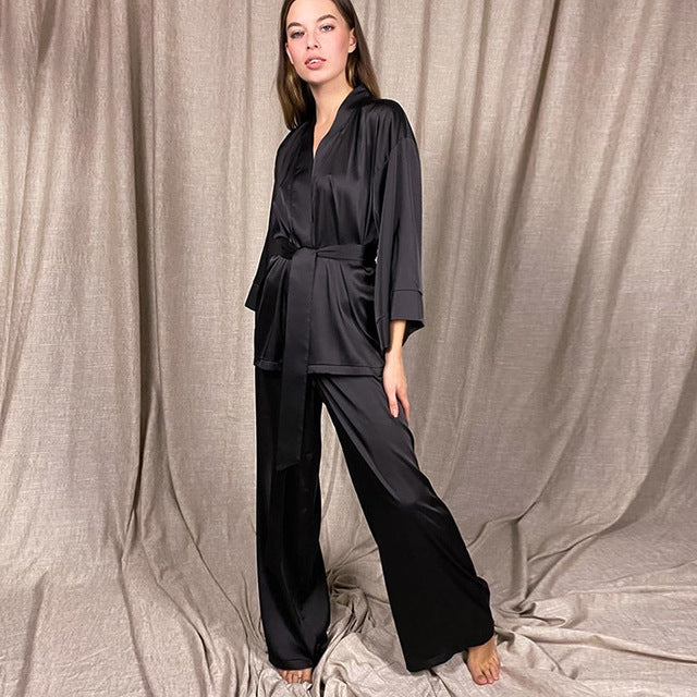 Women Satin Robe and Pant  Set