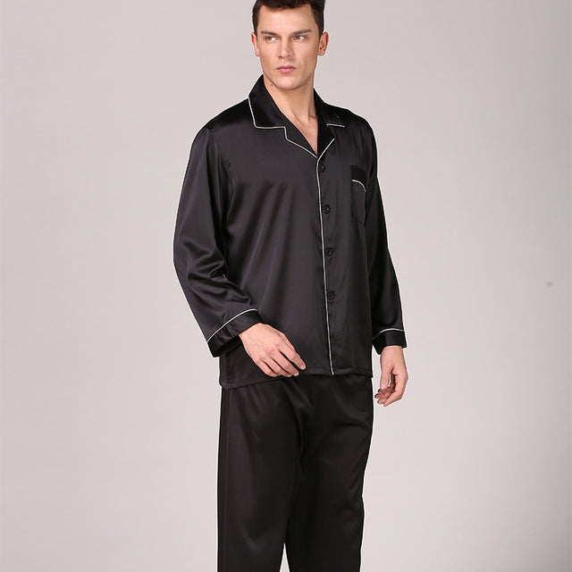 Men Long Two Piece Satin Pajama Sets