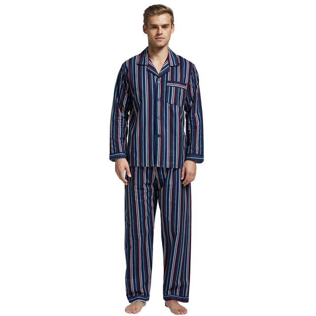 Men Cotton Full Length Collarded  Pajama Set