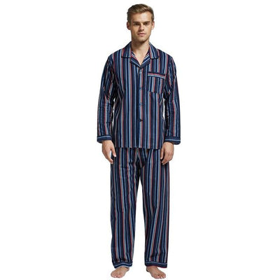 Men Cotton Full Length Collarded  Pajama Set