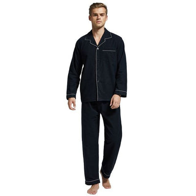 Men Cotton Full Length Collarded  Pajama Set