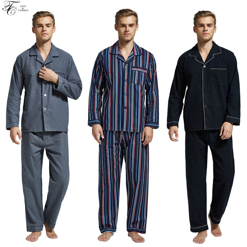 Men Cotton Full Length Collarded  Pajama Set