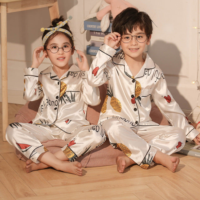 Kids Printed Full Length Satin Pajama Set