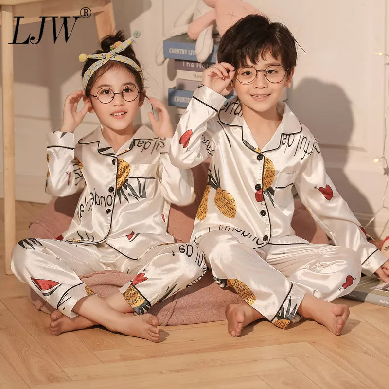 Kids Printed Full Length Satin Pajama Set